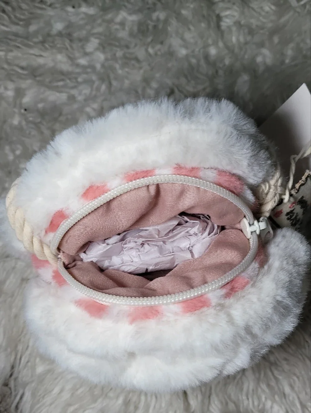 ZARA Pink & White Plush Popcorn Kids Crossbody Pouch